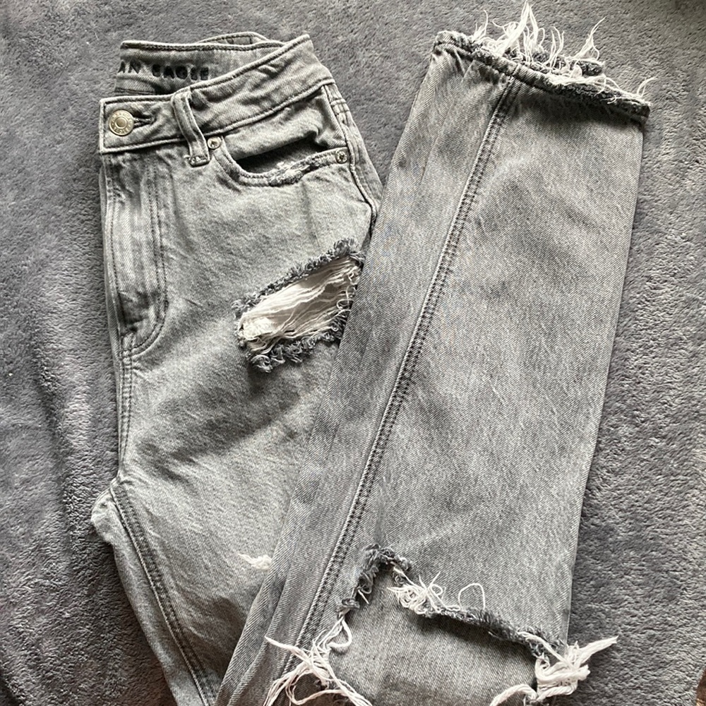 American Eagle Gray-Black Mom Jean